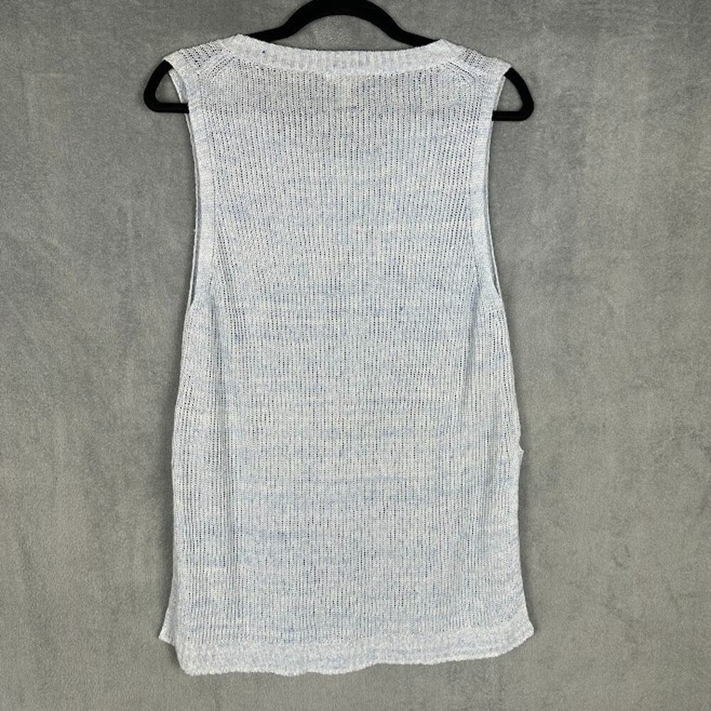 Eileen Fisher Sweater Womens Medium Blue Linen Sleeveless Luxury Resort Preppy - Picture 7 of 12